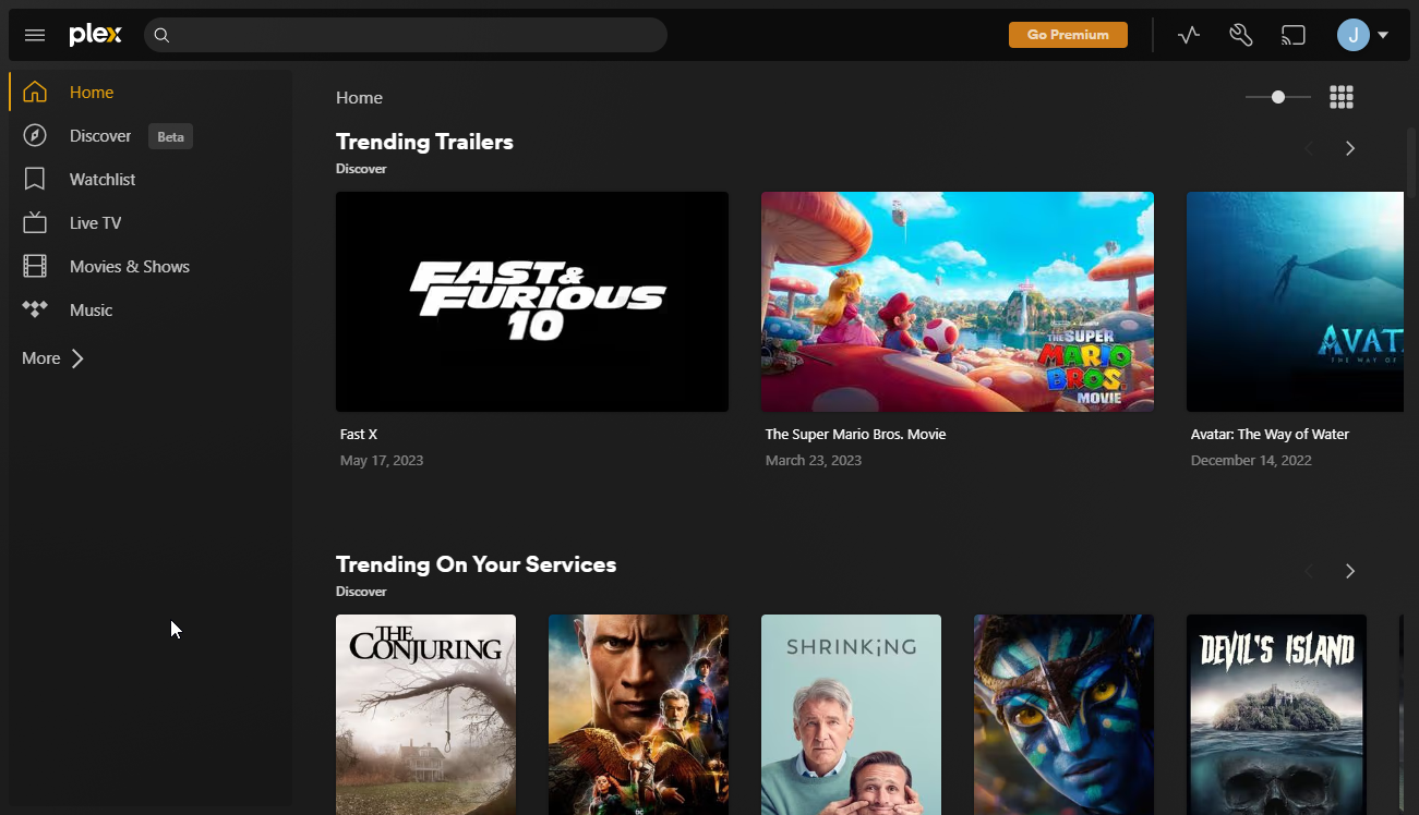 Initial Plex homepage